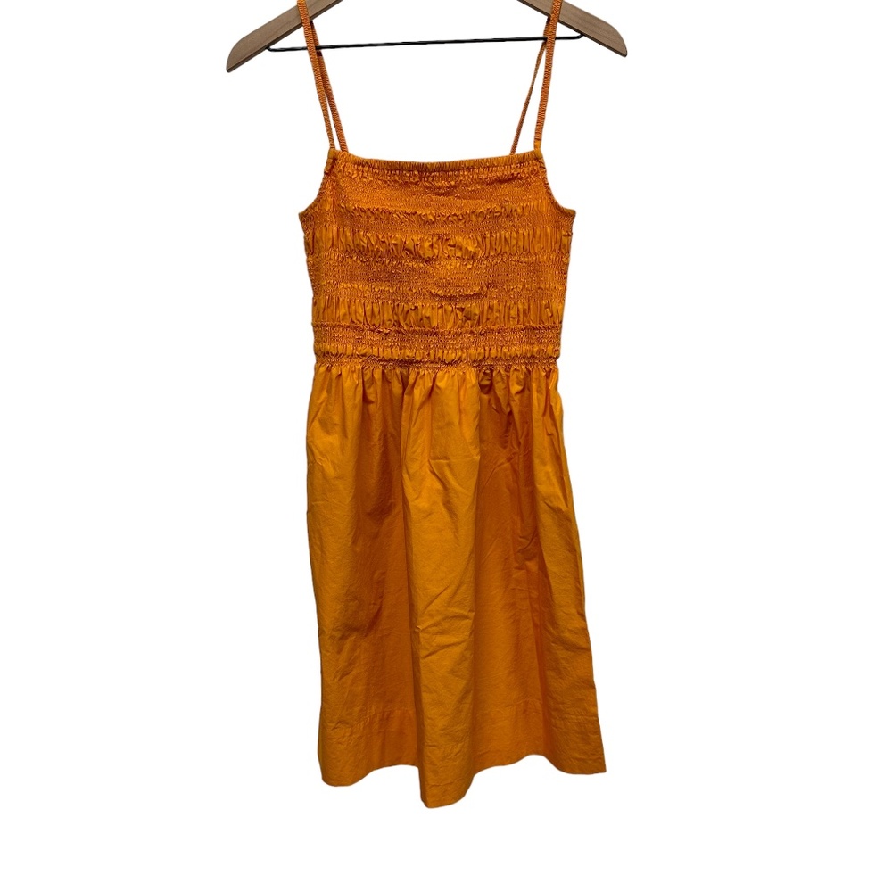 Aritzia Wilfred Sorrell Dress Citrico Orange Smocked Cotton Women's size Medium - Picture 3 of 5